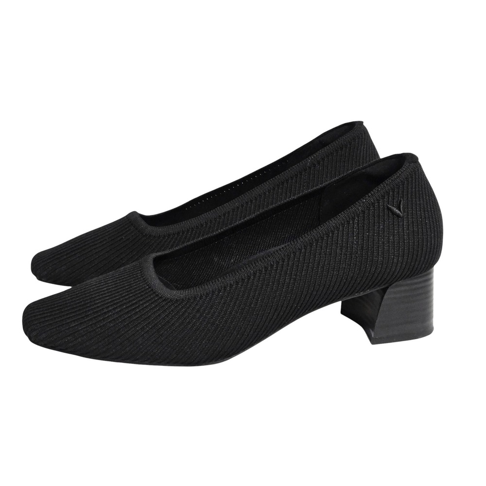 Vivaia Melody Block Heel Pumps Women 41.5 / 10 Black Square Toe Ribbed Knit 1.75
